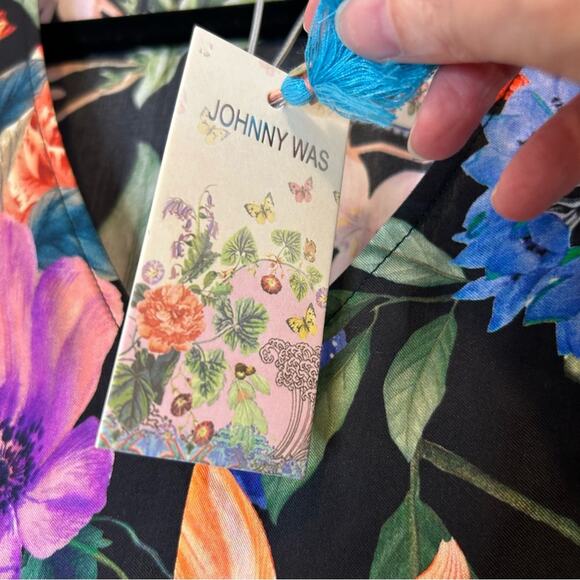 Johnny Was Neon Jungle Mix Tiered Floral Maxi Dress Cotton Silk Size Medium NWT - Picture 6 of 10